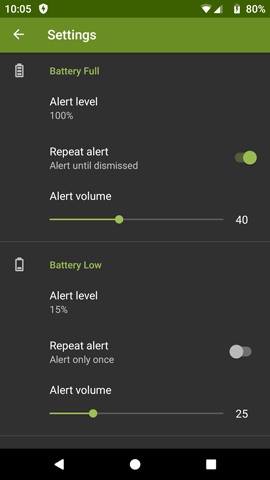 Charger Alert v2.1 Settings screenshot