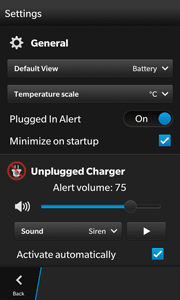 Charger Alert - Settings Screenshot